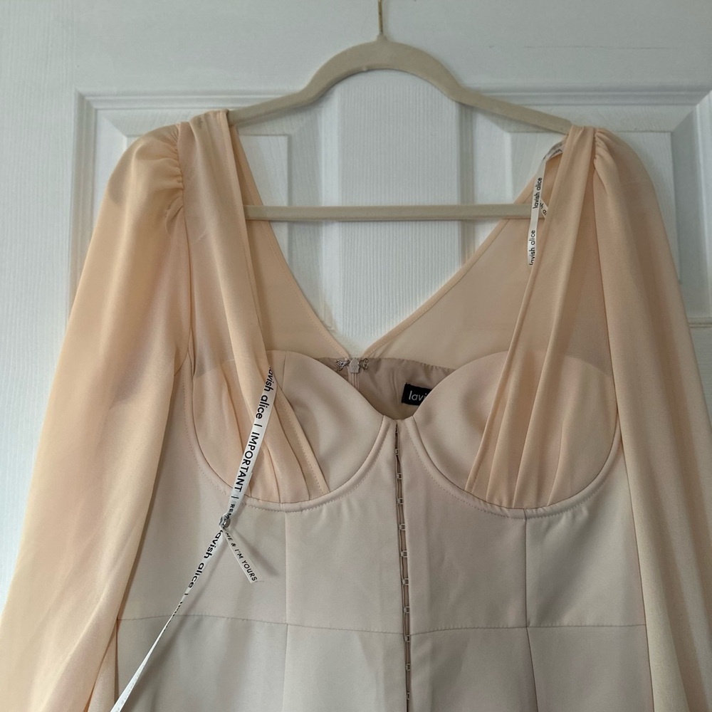 Lavish Alice Elegant Cream Puff Sleeve Dress - Picture 8 of 11